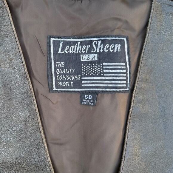 Leather Sheen USA Men’s Vintage Brown Leather Motorcycle Vest Size: 50 - Picture 2 of 7